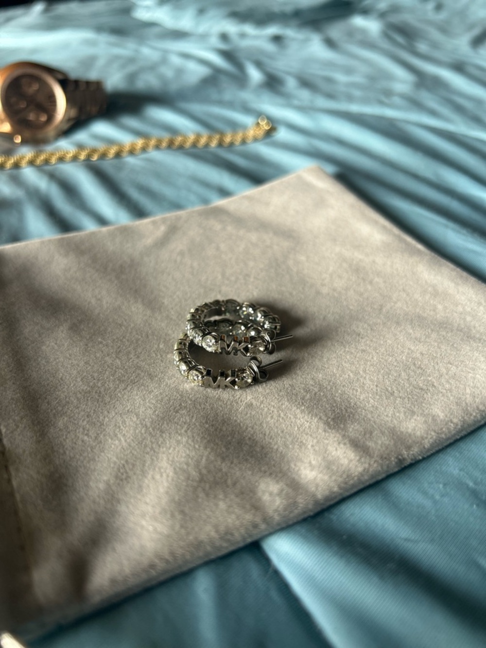 MK Crystal Hoop Earrings - Silver